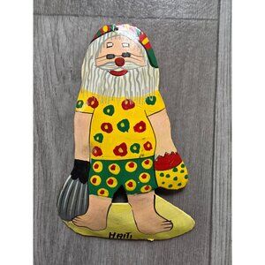 Haitian Folk Art Hand-Painted Metal Santa Decor 6" Surfboard Ornament